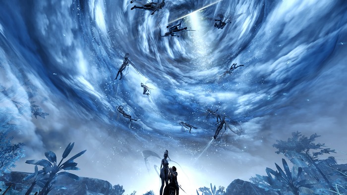 Final Fantasy XV characters in a swirling vortex