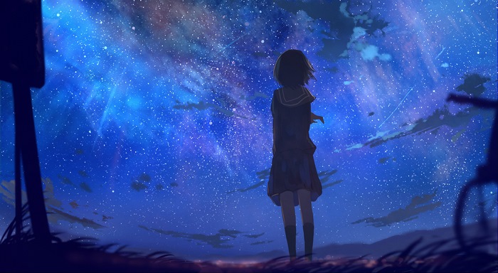 Anime girl looking at starry sky