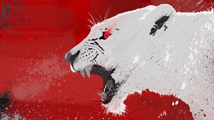 Abstract White Lion with Red Background 4K