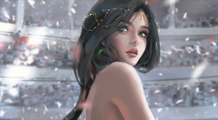 Fantasy Girl with Green Eyes and Dark Hair