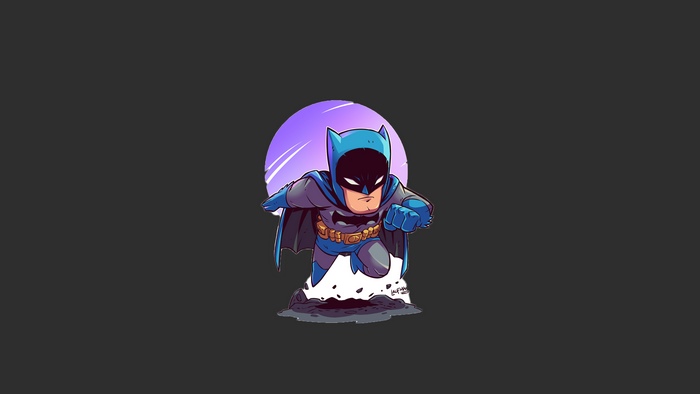 Chibi Batman running with purple moon background