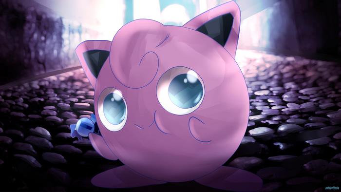 Jigglypuff from Pokemon holding a candy