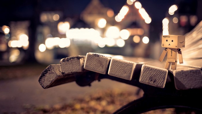 Danbo on a bench at night