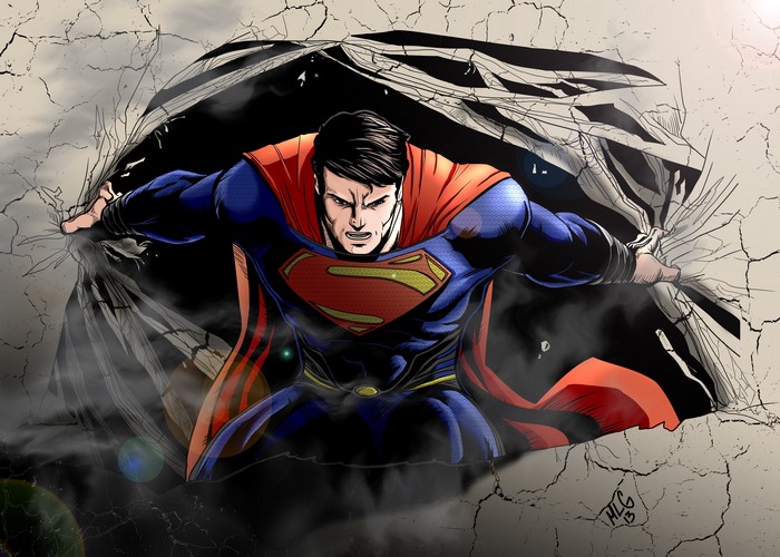 Superman breaking through a wall