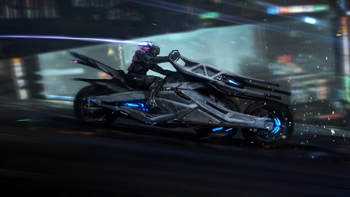 Cyberpunk Futuristic Motorcycle Chase