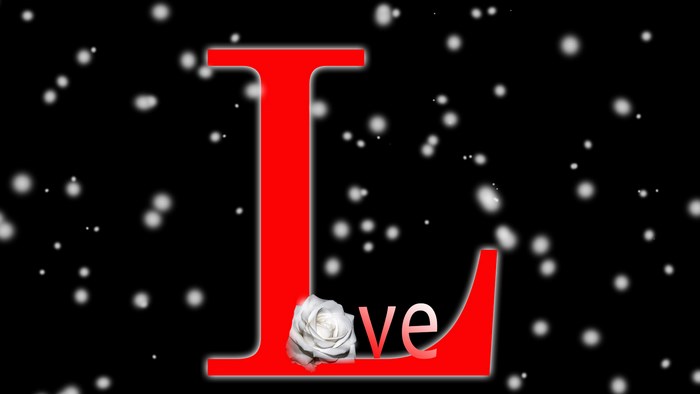 Red letter L with white rose and "love" text