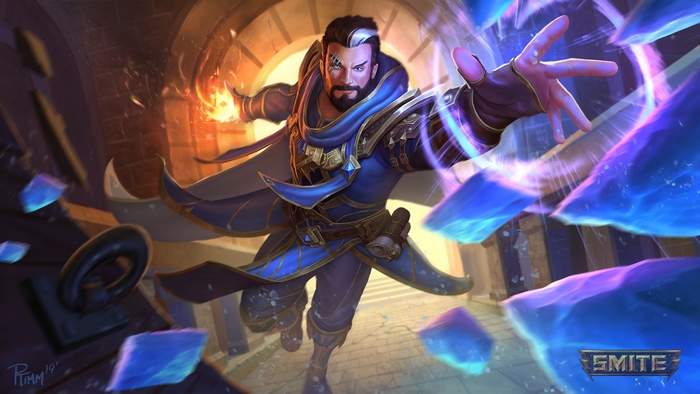 Merlin from Smite casting a spell