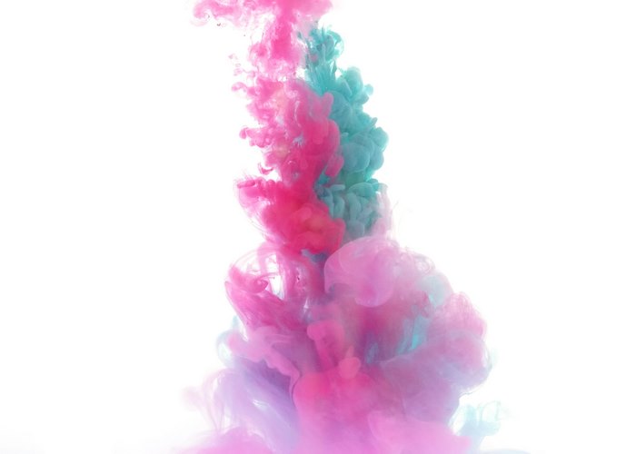 Pink and Teal Ink Droplets in Water