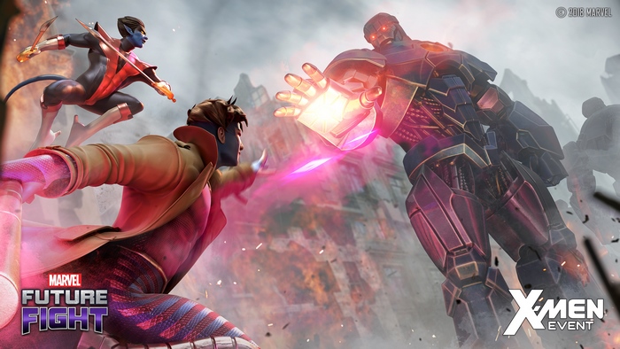 Gambit and Nightcrawler from Marvel Future Fight vs Sentinel