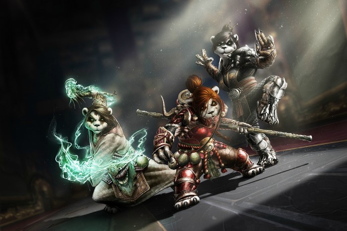 Pandaren Monks from World of Warcraft in combat poses