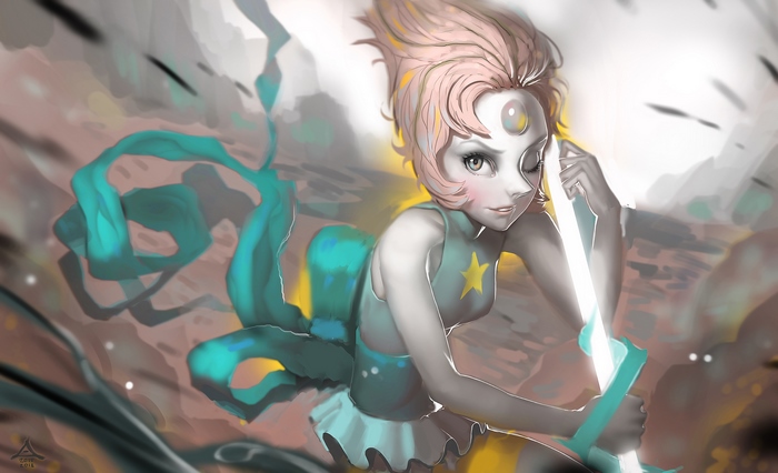 Pearl from Steven Universe with a sword