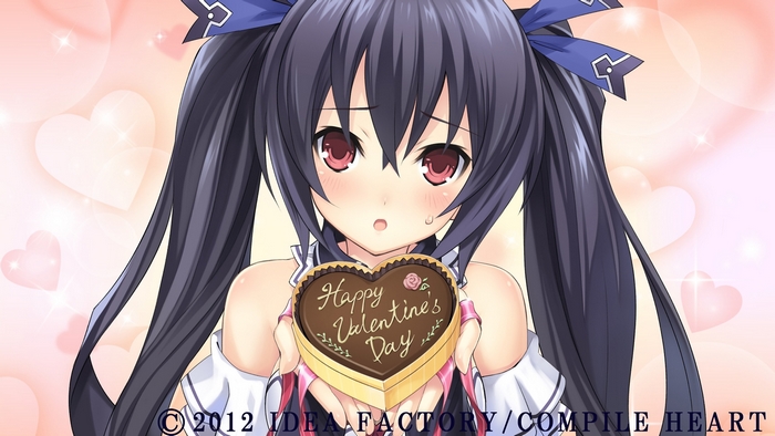Noire from Hyperdimension Neptunia holding a Valentine's chocolate