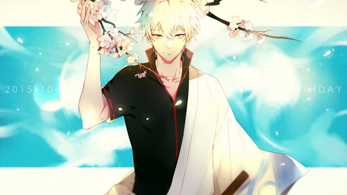 Gintoki Sakata from Gintama with Cherry Blossoms