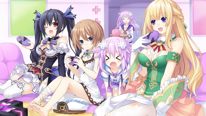 Hyperdimension Neptunia characters playing video games