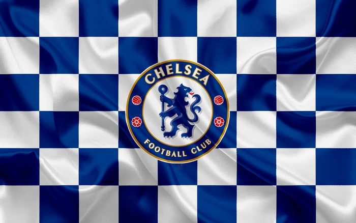 Chelsea F.C. Logo on Blue and White Checkered Background