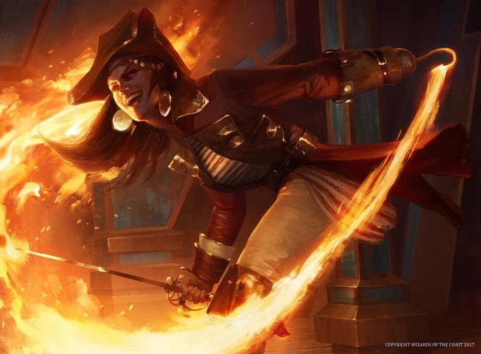 Pirate woman with sword and fire