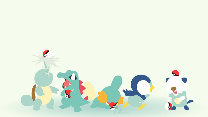 Squirtle, Totodile, Mudkip, Piplup, and Oshawott from Pokémon