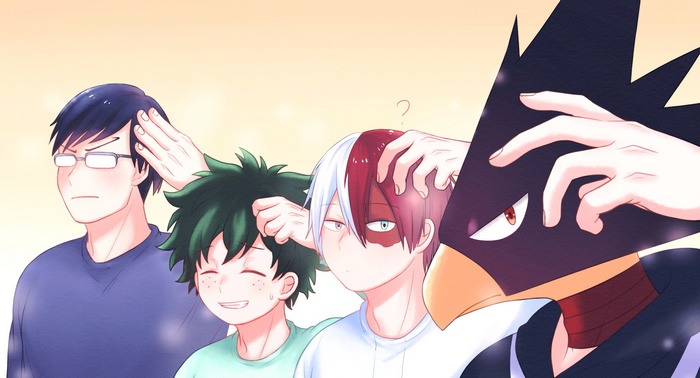 Tenya Iida, Izuku Midoriya, Shoto Todoroki, Fumikage Tokoyami