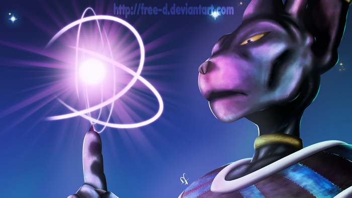 Beerus from Dragon Ball with energy sphere