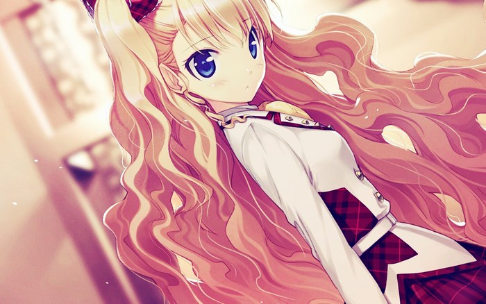 Anime girl with blonde pigtails and blue eyes