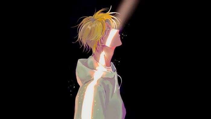 Ash Lynx Illuminated by Light Beam from Banana Fish