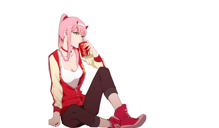 Zero Two from Darling in the FranXX drinking Coca-Cola