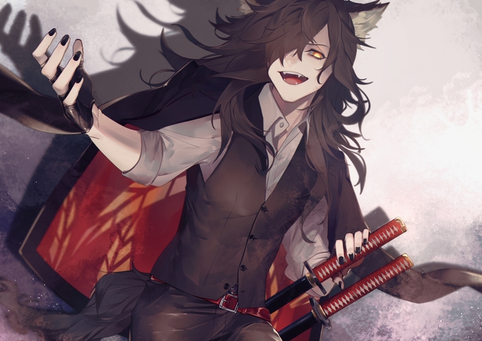 Wolf-like man with swords