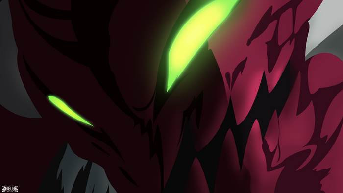 Galand from The Seven Deadly Sins with glowing green eyes