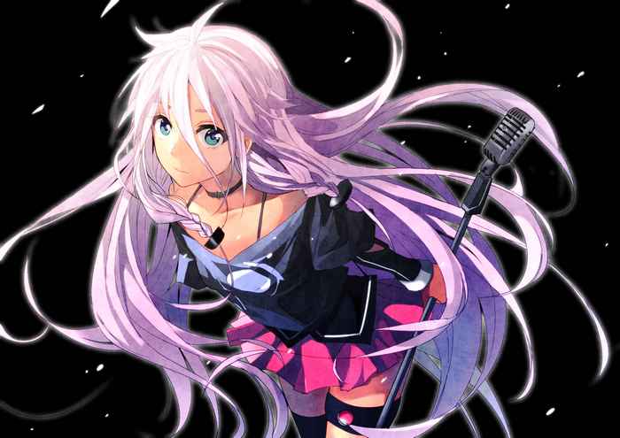 IA Vocaloid with pink hair and aqua eyes singing