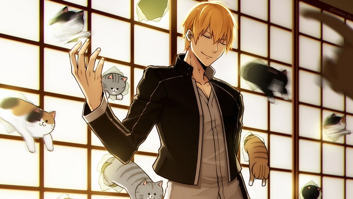 Gilgamesh from Fate/Stay Night with cats