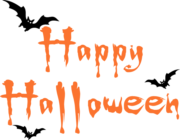 Happy Halloween text with bats