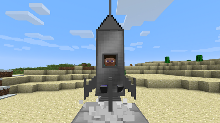 Steve in a rocket in Minecraft desert