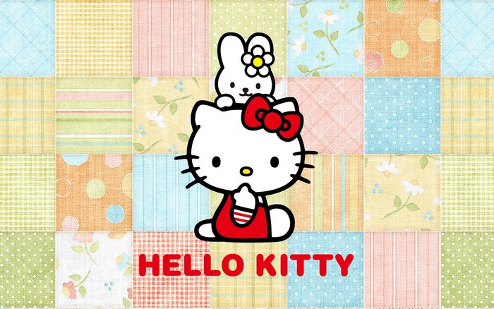 Hello Kitty with Bunny on Colorful Patchwork