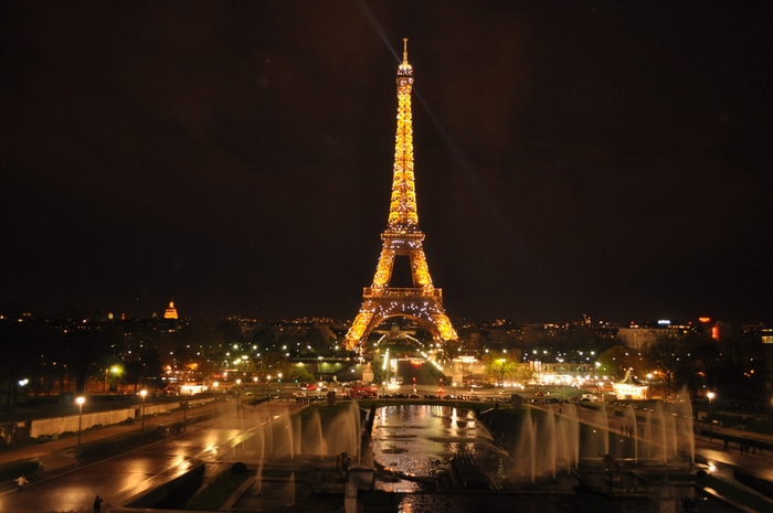 Eiffel Tower at Night with Fountains