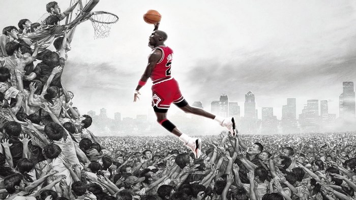 Michael Jordan Dunking Over Crowd