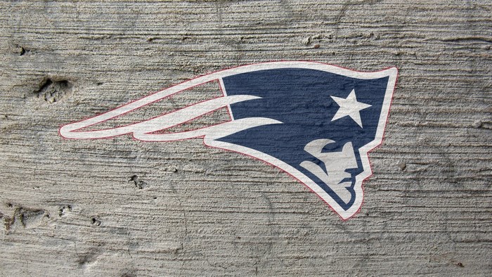 New England Patriots logo on concrete