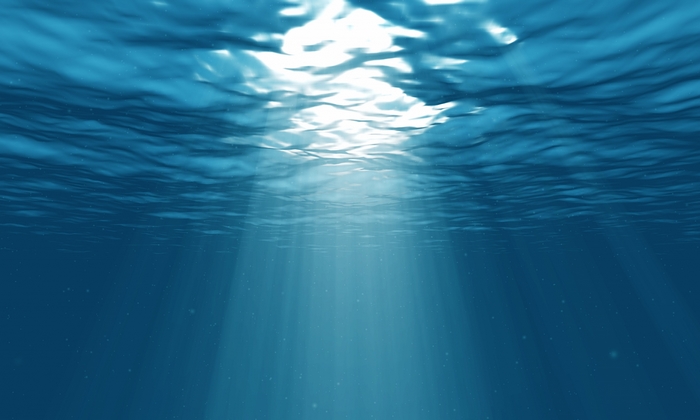 Underwater scene with sun rays