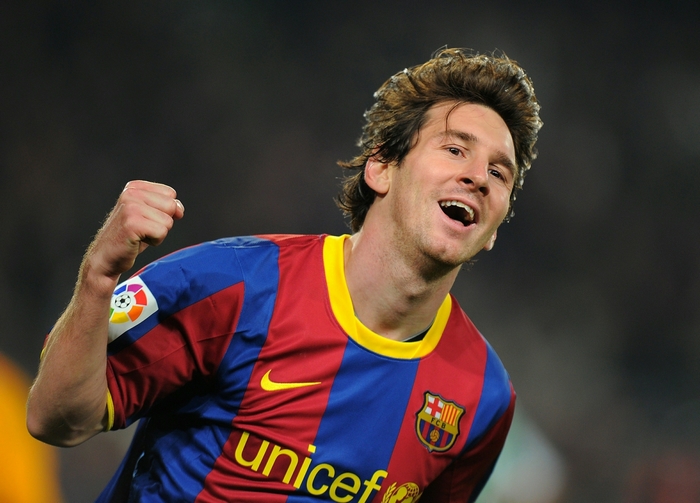 Lionel Messi celebrating a goal for Barcelona
