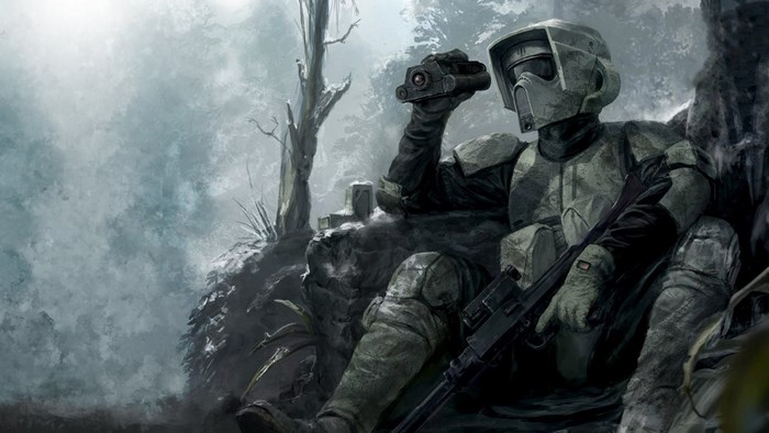 Scout Trooper from Star Wars in a forest