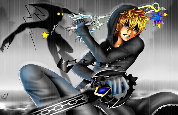 Roxas and a Heartless from Kingdom Hearts