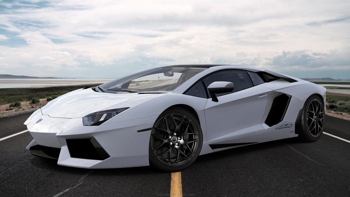 White Lamborghini Aventador on a Road