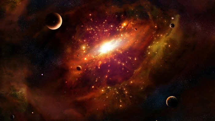 Galaxy with planets and nebula