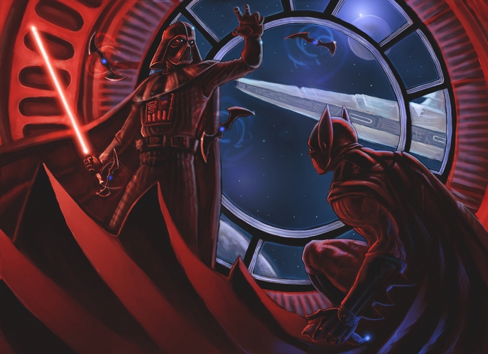 Darth Vader and Batman in space