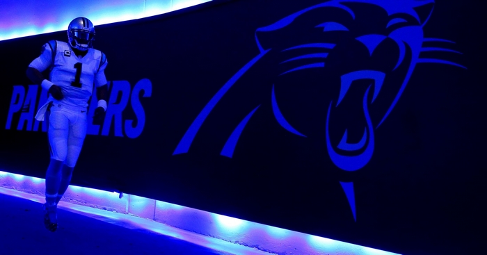 Carolina Panthers player running out of tunnel