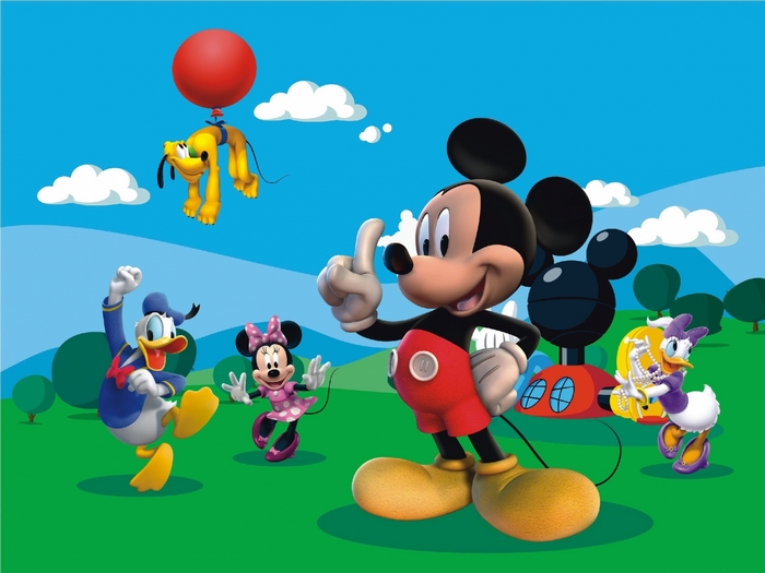 Mickey Mouse and friends in a park