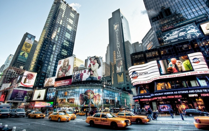 Times Square New York City with Yellow Taxis