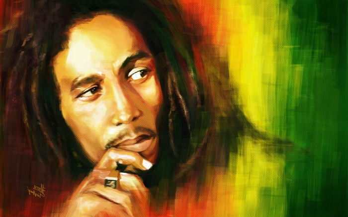 Bob Marley portrait with reggae colors
