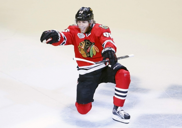 Patrick Kane of the Chicago Blackhawks on ice