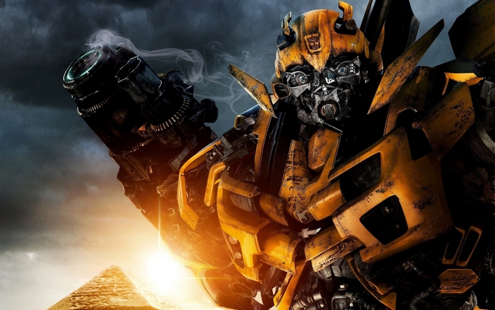 Bumblebee from Transformers in front of pyramids