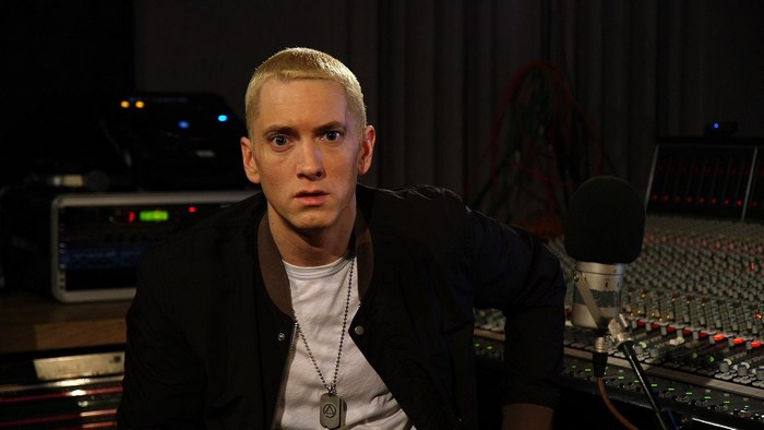 Eminem in a recording studio